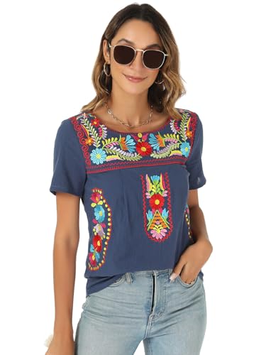 Mexican Shirts for Women Traditional Embroidered Tops Cinco De Mayo Fiesta Style Outfit