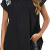 Mexican Shirts for Women Embroidered Tops Peasant Blouse Lace Tops White Short Sleeve Summer Floral V Neck T Shirt