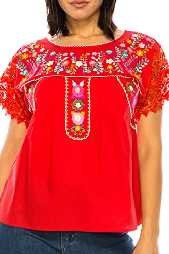 Women Traditional Puebla Mexican Embroidered Blouse