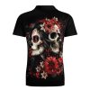 Mexican Day of The Dead Women Goth Novelty Golf Shirt Polo Shirts Short Sleeve for Men Casual Tops with Pocket