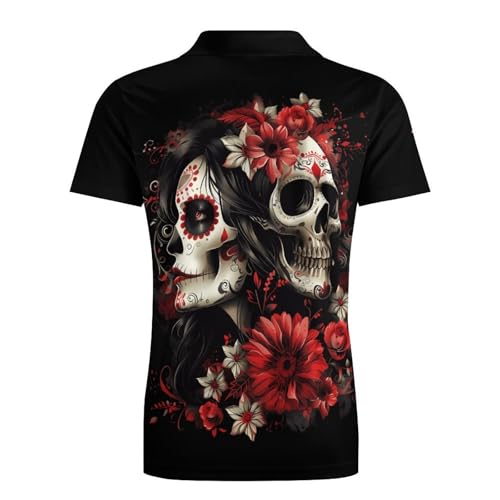 Mexican Day of The Dead Women Goth Novelty Golf Shirt Polo Shirts Short Sleeve for Men Casual Tops with Pocket