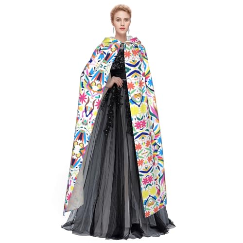 Mexican Otomi Animals Print Variety Hooded Cloak For Halloween Carnival Cosplay And Themed Parties Cloak