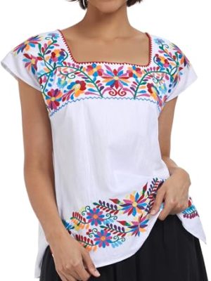 Women's Mexican Shirts Peasant Blouses Embroidered Sleeveless Boho Summer Shirt Fiesta Party Fashion Tank Top