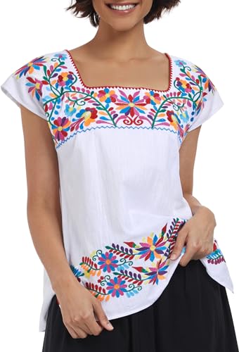 Women's Mexican Shirts Peasant Blouses Embroidered Sleeveless Boho Summer Shirt Fiesta Party Fashion Tank Top