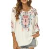 Mexican Embroidered Tops for Women Traditional Boho Tunics Bohemian Shirts Plus Size Peasant Clothes Blouses