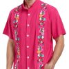 Men's Mexican Cuban Shirt Embroidered Traditional Button Down Shirt Summer Band Collar Short Sleeve Tops