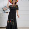 Mexican Dress for Women Traditional Off Shoulder Embroidered Present Casual Lace Long Maxi Dress Cinco de Mayo Outfit