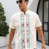 Mexican Shirts for Men Authentic Guayabera Embroidered Dress Up Fiesta Traditional Style Cinco De Mayo Button Up Shirt