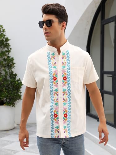 Mexican Shirts for Men Authentic Guayabera Embroidered Dress Up Fiesta Traditional Style Cinco De Mayo Button Up Shirt