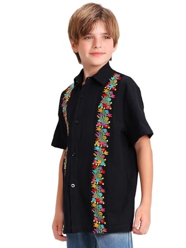 Mexican Guayabera Shirts for Boys Kid Cinco De Mayo Fiesta Traditional Embroidered Collared Short Sleeve