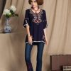 Mexican Shirts Peasant Blouses Cotton Embroidered 3/4 Sleeve Bohemian Tops Boho Clothes for Women Summer Fiesta