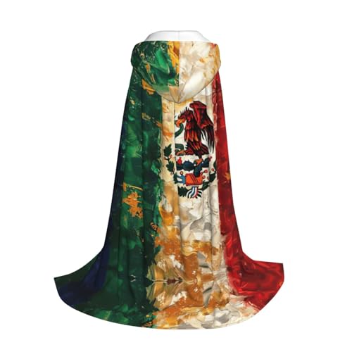 Mexican American Flag Print Hooded Cloak For Halloween,Wizard,Vampire And Grim Reaper Costume