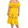 851 - Plus Size Embroidered Off Shoulder Mexican Hawaii Floral Summer Sun Dress