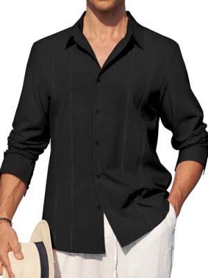 Mens Cuban Guayabera Shirt Button Down Long Sleeve Summer Beach