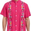 Men's Mexican Cuban Shirt Embroidered Traditional Button Down Shirt Summer Band Collar Short Sleeve Tops