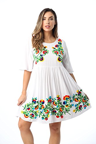 Rayon Crepe Short Dress with Multicolored Embroidery