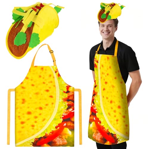 Taco Costume Funny Food Costume Unisex Adult Taco Hat Mexican Taco Apron Hang Neck Apron Halloween Food Festival