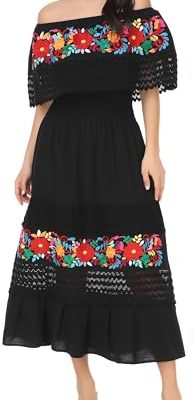 Mexican Dress for Women Boho Embroidered Maxi Lace Wedding Party Dress