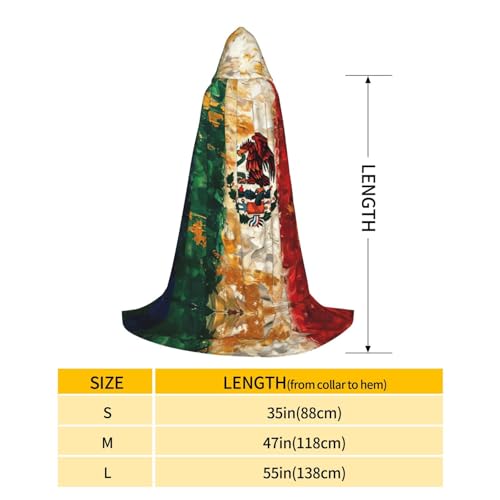 Mexican American Flag Print Hooded Cloak For Halloween,Wizard,Vampire And Grim Reaper Costume