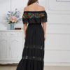 Mexican Dress for Women Traditional Off Shoulder Embroidered Present Casual Lace Long Maxi Dress Cinco de Mayo Outfit