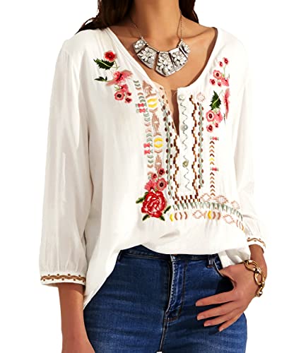 Mexican Tops for Women Embroidered Shirts Bohemian Hippie Clothes Tunic Fiesta Plus Size Boho Peasant Blouses