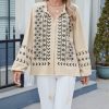 Womens Boho Embroidered Tops Floral Babydoll Tops Long Sleeve V Neck Peasant Blouses Mexican Shirt
