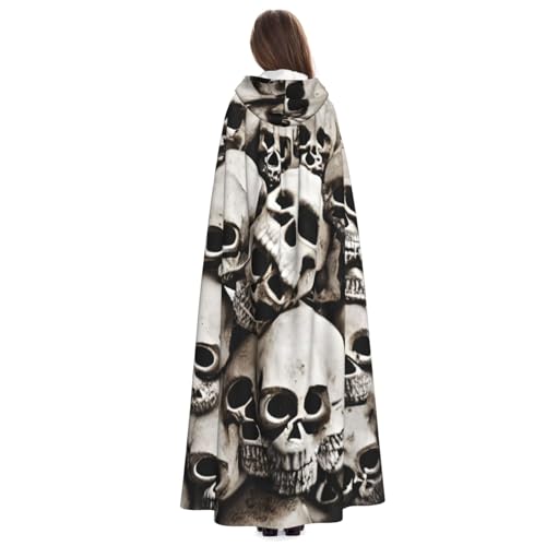 Mexican Skull print Halloween Hooded Robe Cloak for Adult Men Women Wizard Vampire Knight Fancy Cape Costume
