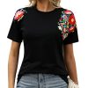 Mexican Shirts for Women Embroidered Tops Traditional Summer Blouse Women's Floral Tunic Round Neck Short Sleeve