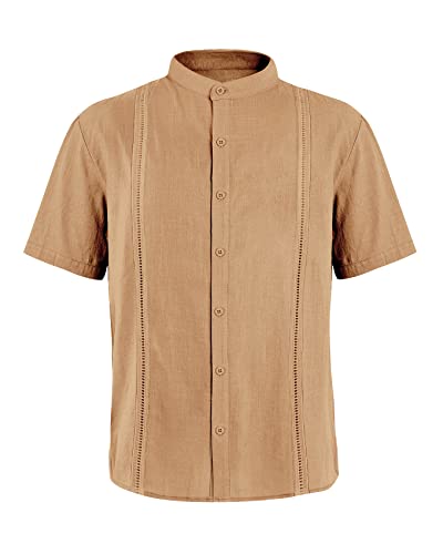 Mens Guayabera Shirts Linen Short Sleeve Button Down Casual Beach Cuban Camp Mexican Shirt for Men