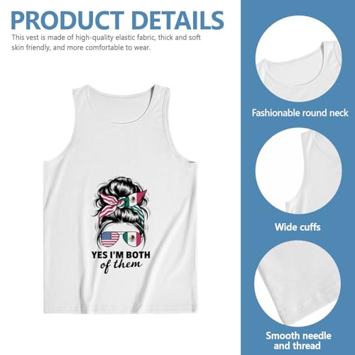 Cool Half Mexican and American Mexico America USA Flag Girl Women Mens Sleeveless Tank Tops Workout Gym Shirts