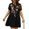 Plus Size Embroidered Dress for Women Mexican Peasant Boho Floral Tradition Fiesta Bohemian Summer Hippie Dresses