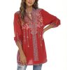 Mexican Embroidered Tops for Women Long Sleeve Shirts Bohemian Flower Peasant Tunics Clothing Boho Blouse
