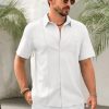 Mens Cuban Guayabera Shirts Button Down Short Sleeve Shirt Casual Linen Summer Beach Vacation Hippie Tops