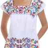 Women's Mexican Shirts Peasant Blouses Embroidered Sleeveless Boho Summer Shirt Fiesta Party Fashion Tank Top