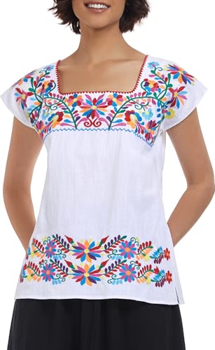 Women's Mexican Shirts Peasant Blouses Embroidered Sleeveless Boho Summer Shirt Fiesta Party Fashion Tank Top