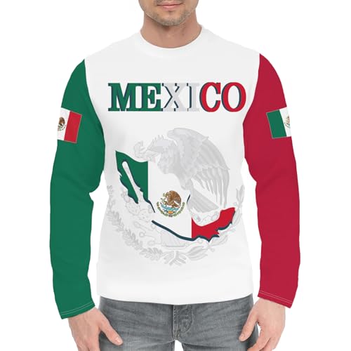 Mexico Eagle Long Sleeve T-Shirt Mexican Flag Tee 3D Printed Mexico Jersey Round Neck Long Sleeve Top Unisex