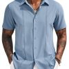 Mens Cuban Guayabera Short Sleeve Shirt Casual Summer Beach Tops Button Down Untucked Shirts