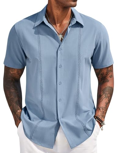 Mens Cuban Guayabera Short Sleeve Shirt Casual Summer Beach Tops Button Down Untucked Shirts