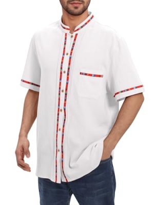 Men's Mexican Guayabera Shirt Short Sleeve Button Down Embroidered Shirt for Cinco De Mayo Traditional Mexican Shirts