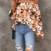 Women's Off Shoulder Top Ruffle Long Sleeve Chiffon Blouse Casual Loose Shirts