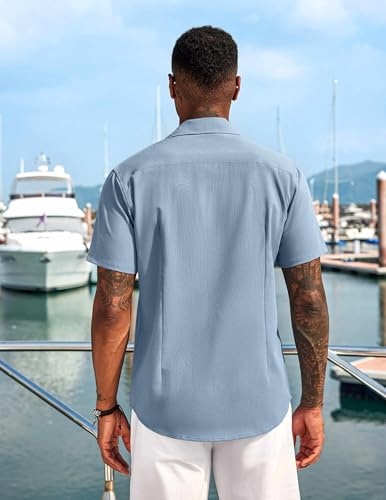 Mens Cuban Guayabera Short Sleeve Shirt Casual Summer Beach Tops Button Down Untucked Shirts