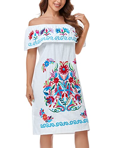 Women Mexican Embroidered Dress Ruffle Collar Sleeveless