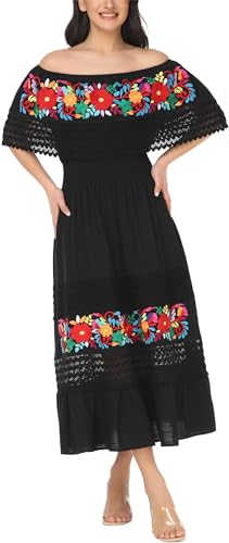 Mexican Dress for Women Boho Embroidered Maxi Lace Wedding Party Dress