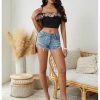 Women's Floral Embroidered Off Shoulder Ruffle Trim Crop Top Blouse Shirt