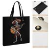 Mexican Skeleton Musician Printed Tote Bag for Women Fashion Handbag with Top Handles Shopping Bags for Work Travel