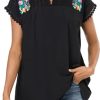 Mexican Shirts for Women Embroidered Tops Peasant Blouse Lace Tops White Short Sleeve Summer Floral V Neck T Shirt