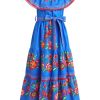 Girls Mexican Dress Spring Summer Off-Shoulder Ruffle Traditional Folk Maxi Dress Belted Cinco De Mayo Fiesta Sundress