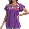 2024 Embroidered Tops for Women Short Sleeve Summer Mexican Shirts Bohemian Tops Blouse Hippie