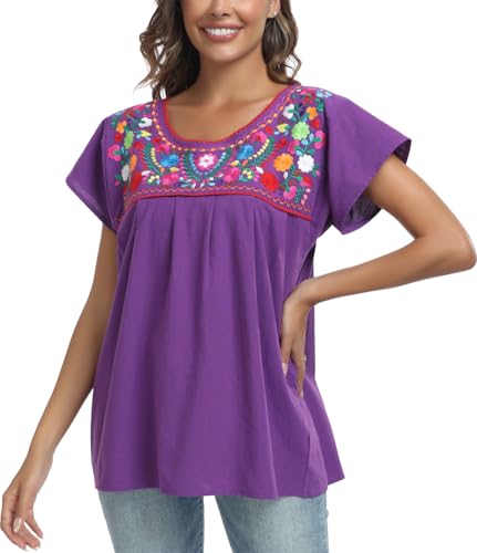2024 Embroidered Tops for Women Short Sleeve Summer Mexican Shirts Bohemian Tops Blouse Hippie