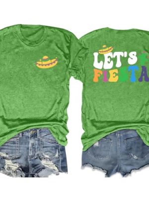 Cinco De Mayo T Shirt for Women: Let's Fiesta Shirts Funny Mexican Party Tee Sombrero 5 De Mayo Graphic Tops